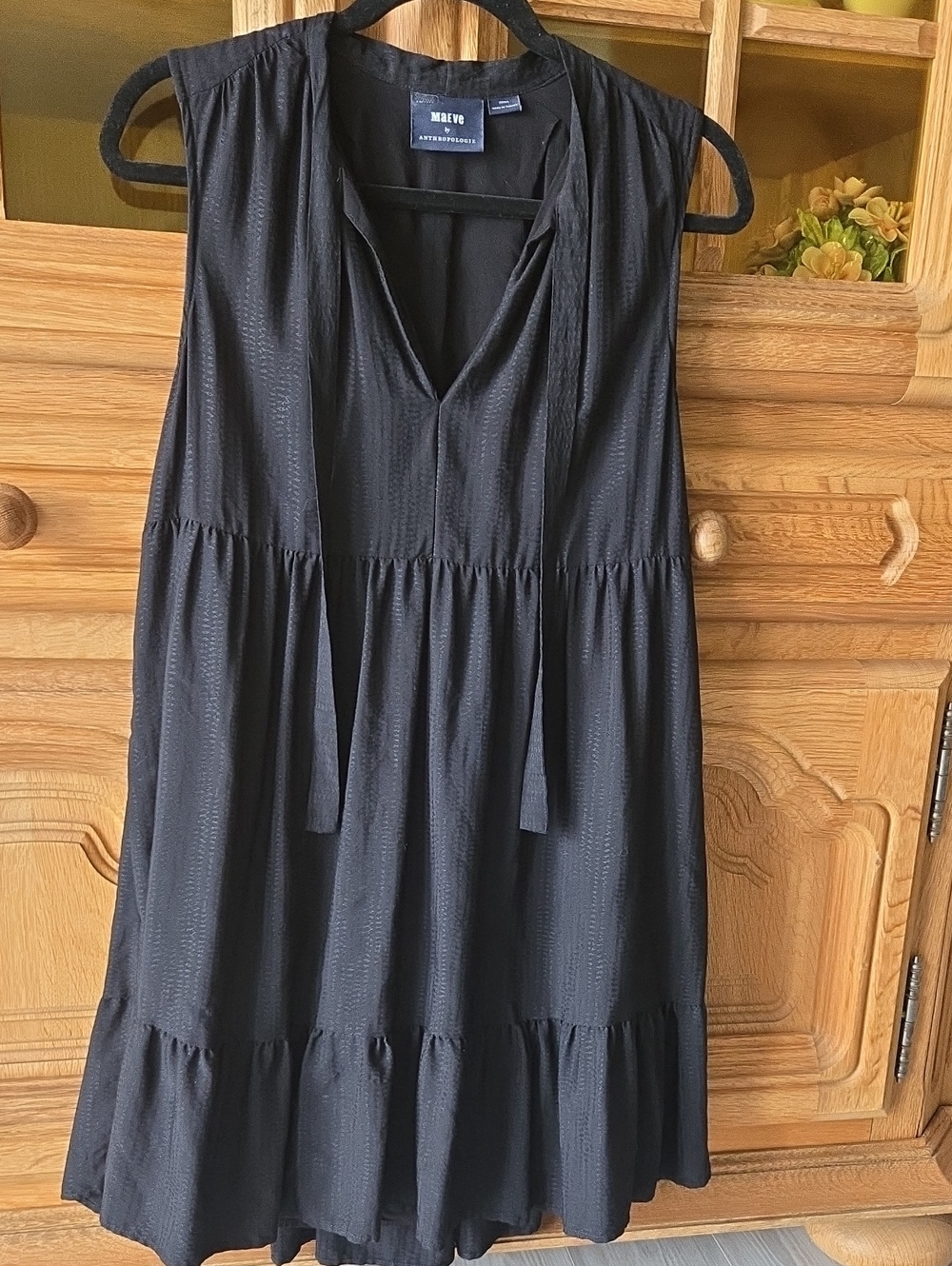 Maeve Black Sleeveless Tie-Front Tiered Mini Dress